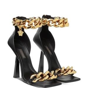 Versace Black and Gold Chain Accent Heels